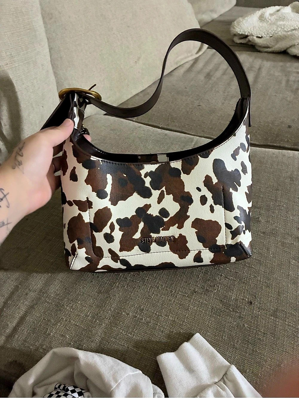 Steve Madden Lohan Bag Brown Print Cow Print Shoulder Bag